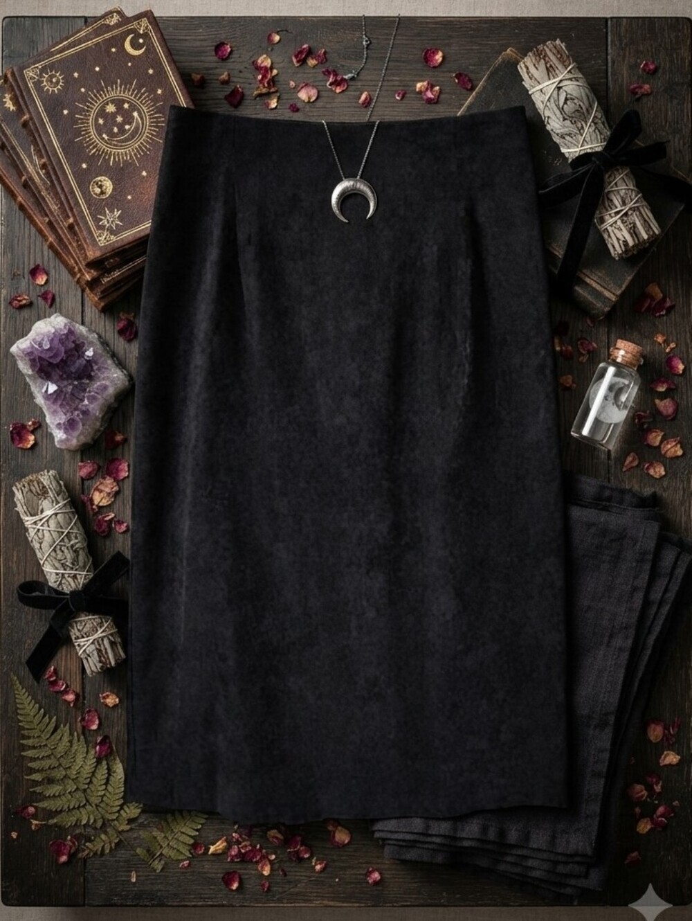 90s Y2K Briggs Black Suede-like Midi Skirt